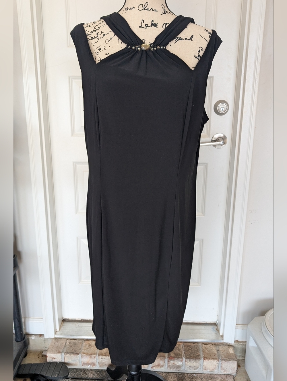 Anne Klein Black Sleeveless Midi Dress with Knotted Neck Detail